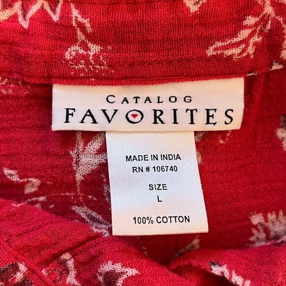 Catalog Favorites Blouse Long Sleeve Button-Up Red Size L - Picture 3 of 3
